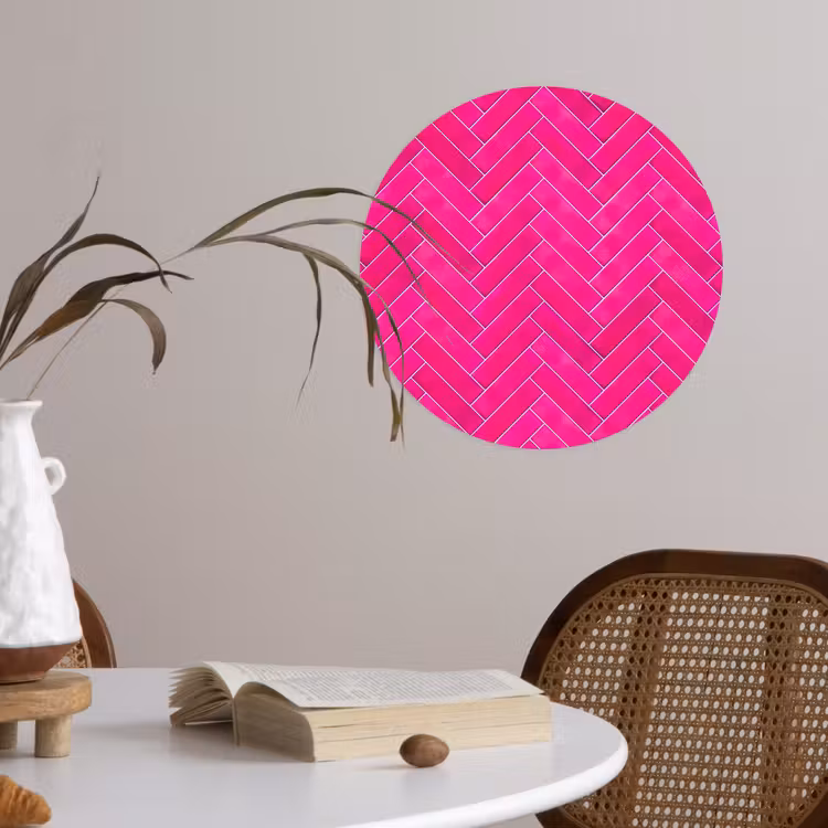 Visgraat - Wandtegel - Fuchsia - Roze Wandcirkel behangsticker klein 186 -sfeer3