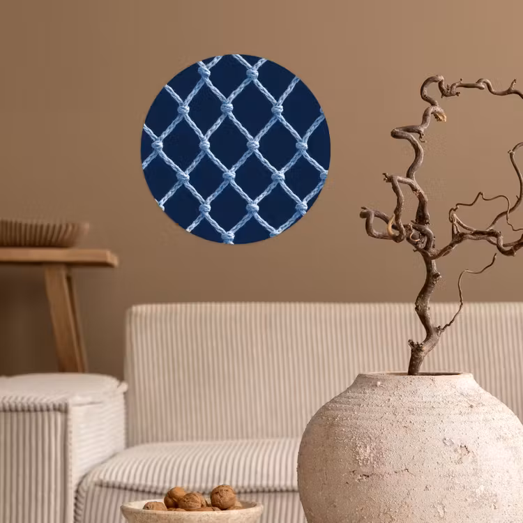 Visnet - Touw - Patroon - Marineblauw Wandcirkel behangsticker klein 186 -sfeer1