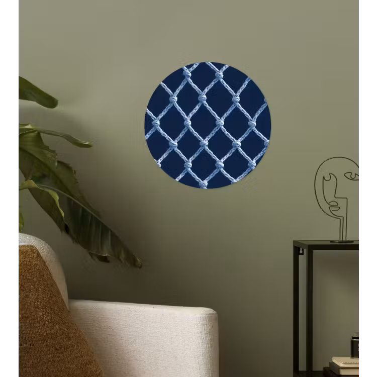 Visnet - Touw - Patroon - Marineblauw Wandcirkel behangsticker klein 186 -sfeer2