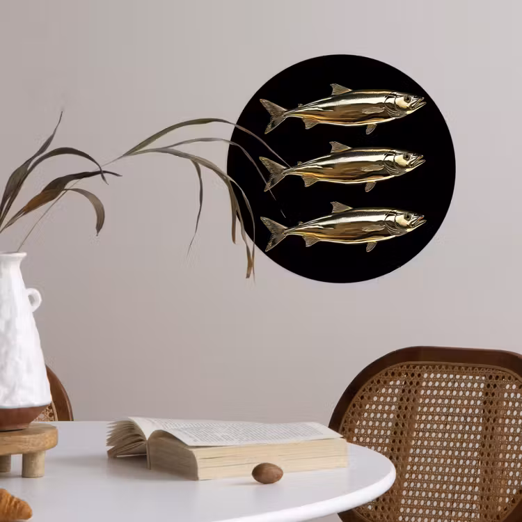 Vissen - Goud - Zwart Wandcirkel behangsticker klein -sfeer3