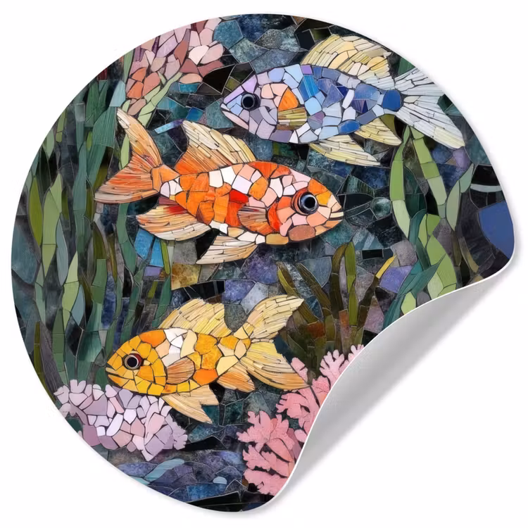 Vissen - Koraal - Zee - Mozaïek Wandcirkel behangsticker klein -3d