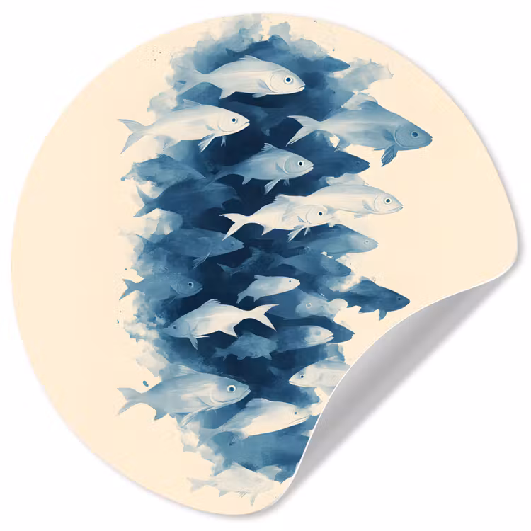 Vissen - Minimalistisch - Blauw Wandcirkel behangsticker klein -3d