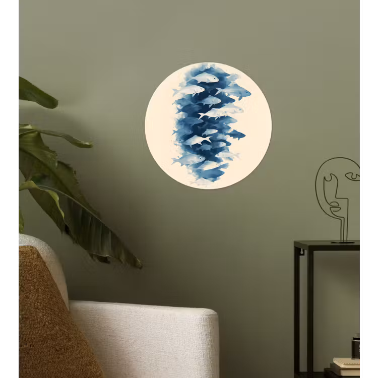 Vissen - Minimalistisch - Blauw Wandcirkel behangsticker klein -sfeer2