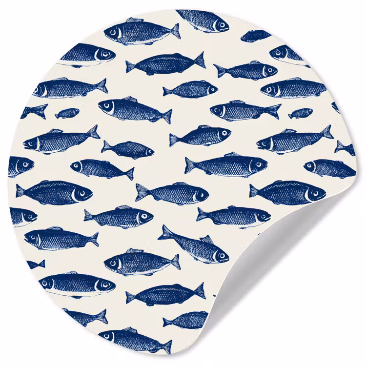 Vissen - Patroon - Blauw - Wit Wandcirkel behangsticker klein 186 -3d