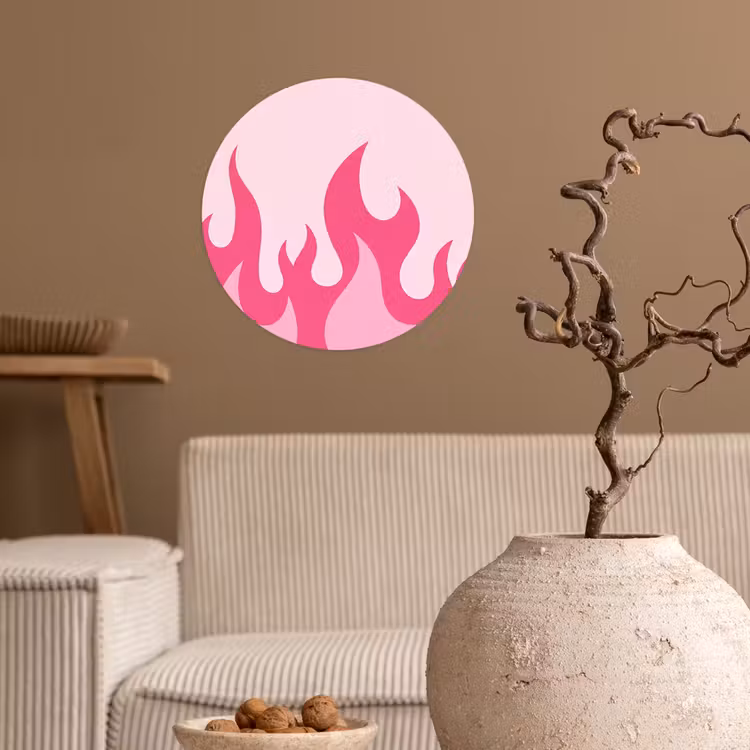 Vlammen - Patroon - Abstract - Modern - Roze Wandcirkel behangsticker klein -sfeer1