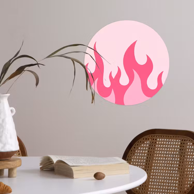Vlammen - Patroon - Abstract - Modern - Roze Wandcirkel behangsticker klein -sfeer3