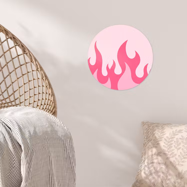Vlammen - Patroon - Abstract - Modern - Roze Wandcirkel behangsticker klein -sfeer4