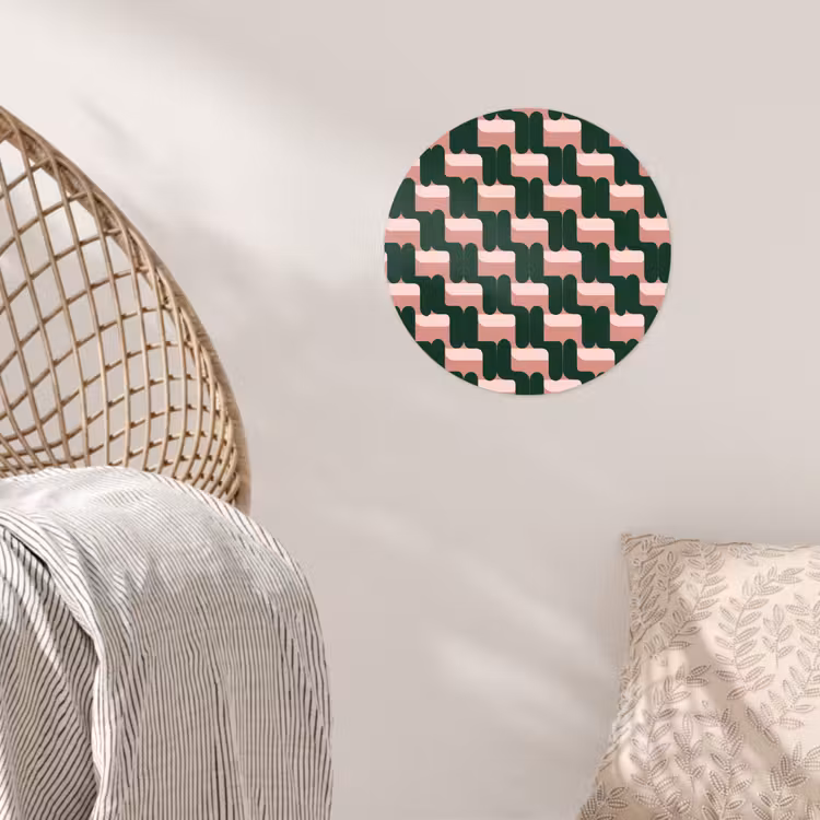 Vlechtpatroon - Groen - Roze - Geometrisch Wandcirkel behangsticker klein 186 -sfeer4