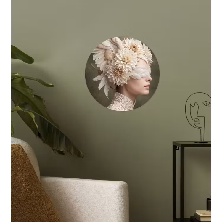 Vleugels - Vrouw - Wit Wandcirkel behangsticker klein -sfeer2