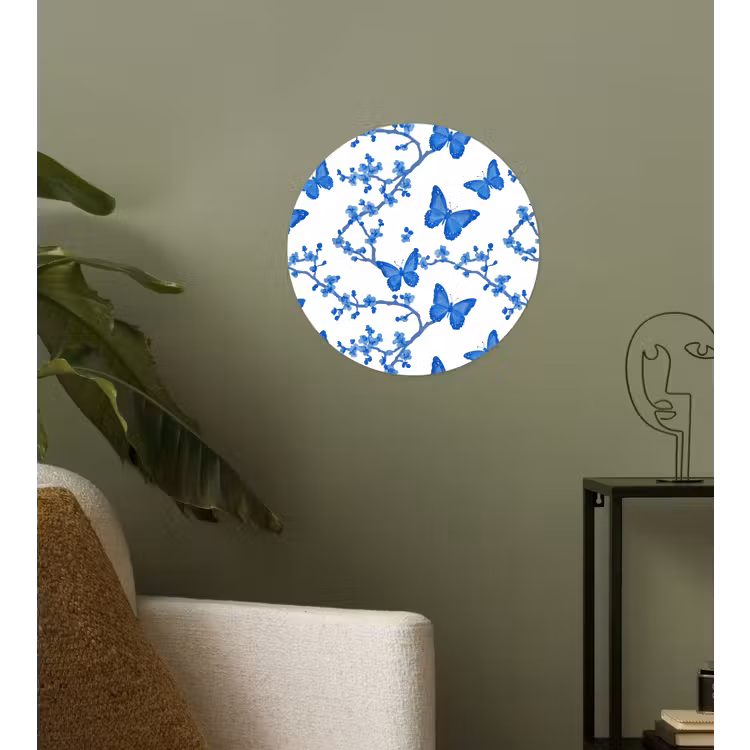 Vlinder - Bloemen - Blauw Wandcirkel behangsticker klein 186 -sfeer2