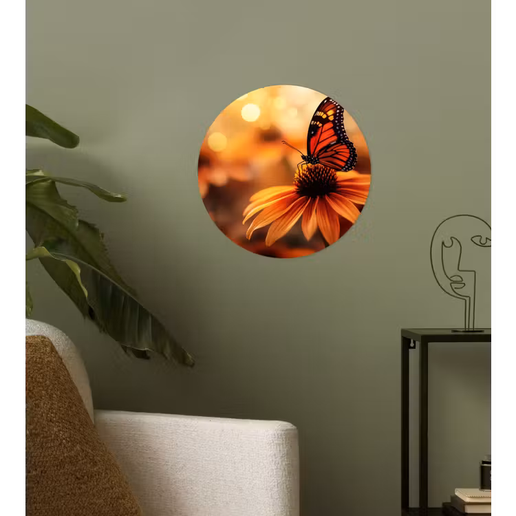 Vlinder - Bloemen - Oranje Wandcirkel behangsticker klein -sfeer2