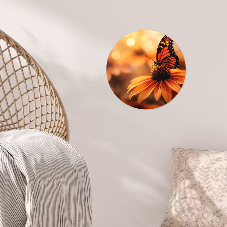 Vlinder - Bloemen - Oranje Wandcirkel behangsticker klein -sfeer4