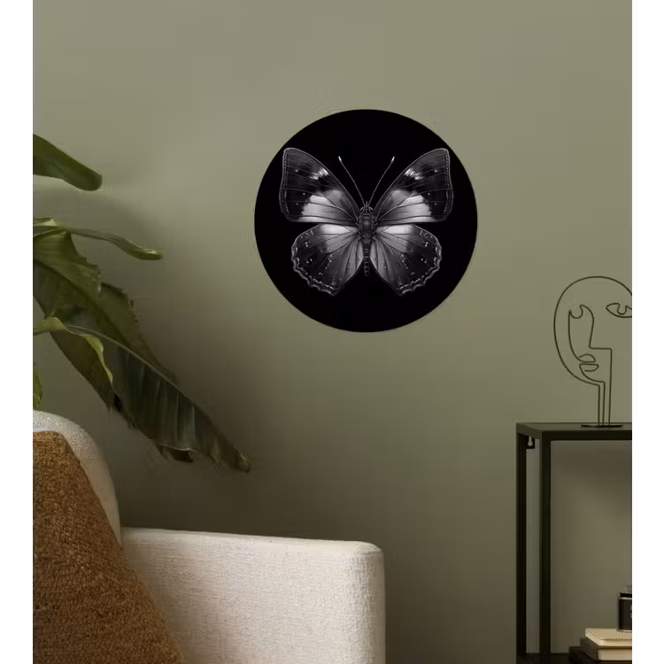 Vlinder - Grijs - Mysterieus Wandcirkel behangsticker klein -sfeer2