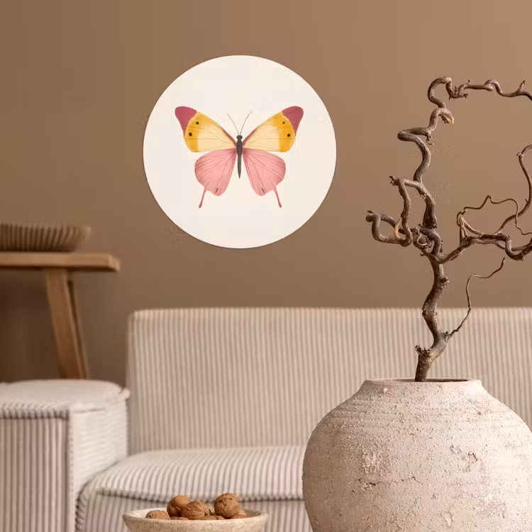 Vlinder - Illustratie - Roze Wandcirkel behangsticker klein -sfeer1
