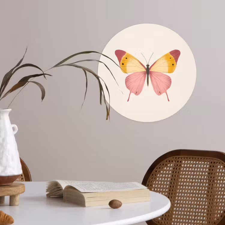 Vlinder - Illustratie - Roze Wandcirkel behangsticker klein -sfeer3