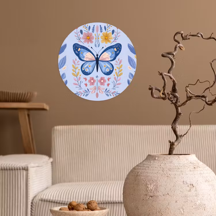 Vlinder - Lichtblauw - Sierlijk - Bloemen Wandcirkel behangsticker klein -sfeer1