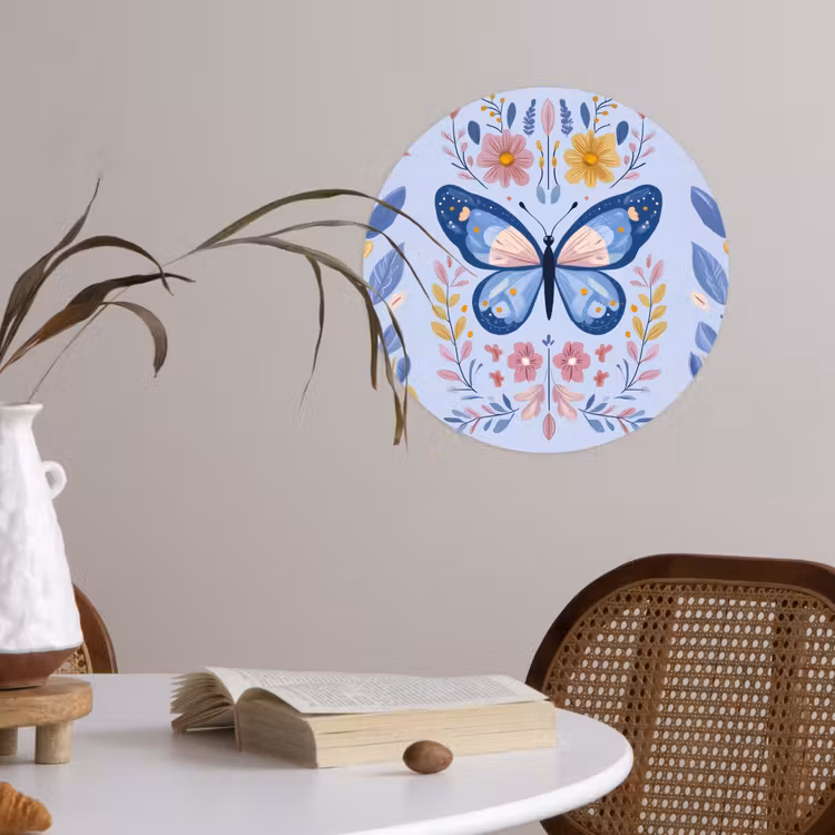 Vlinder - Lichtblauw - Sierlijk - Bloemen Wandcirkel behangsticker klein -sfeer3