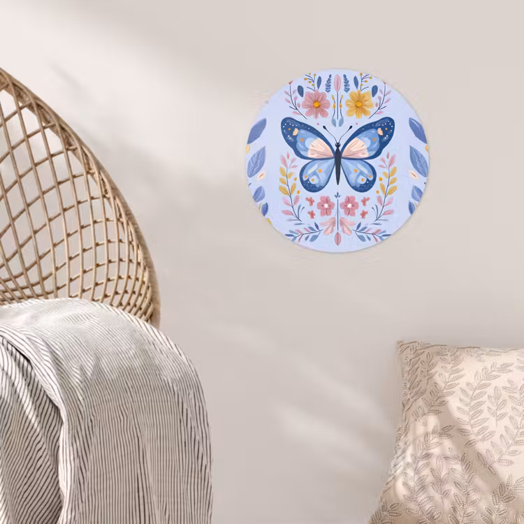 Vlinder - Lichtblauw - Sierlijk - Bloemen Wandcirkel behangsticker klein -sfeer4