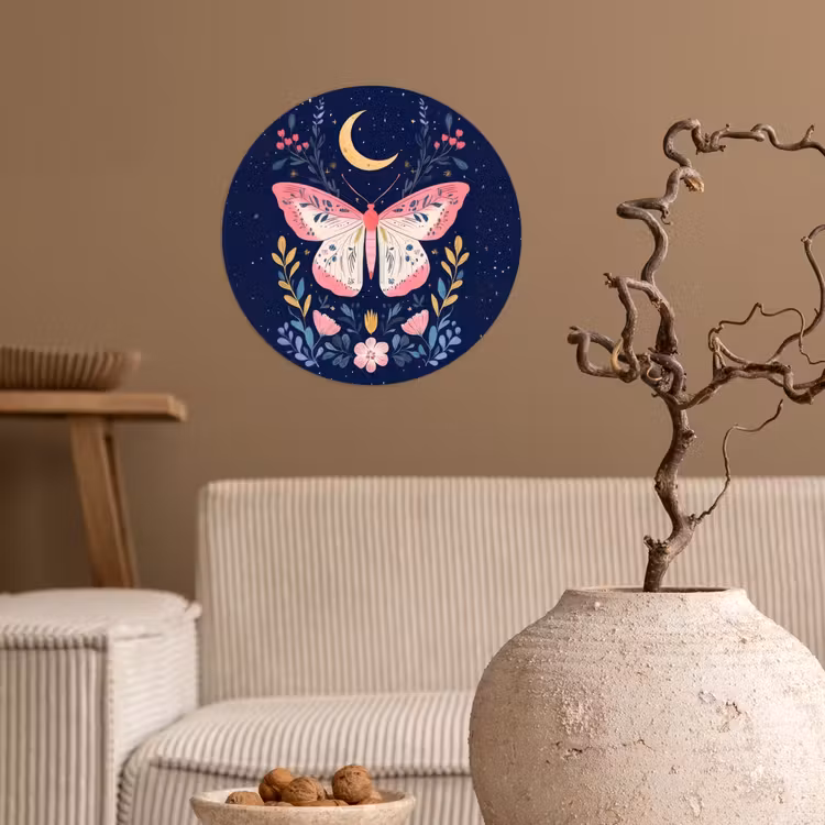 Vlinder - Maan - Bloemen - Sterrenhemel Wandcirkel behangsticker klein -sfeer1