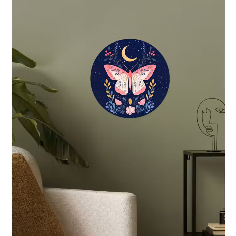 Vlinder - Maan - Bloemen - Sterrenhemel Wandcirkel behangsticker klein -sfeer2
