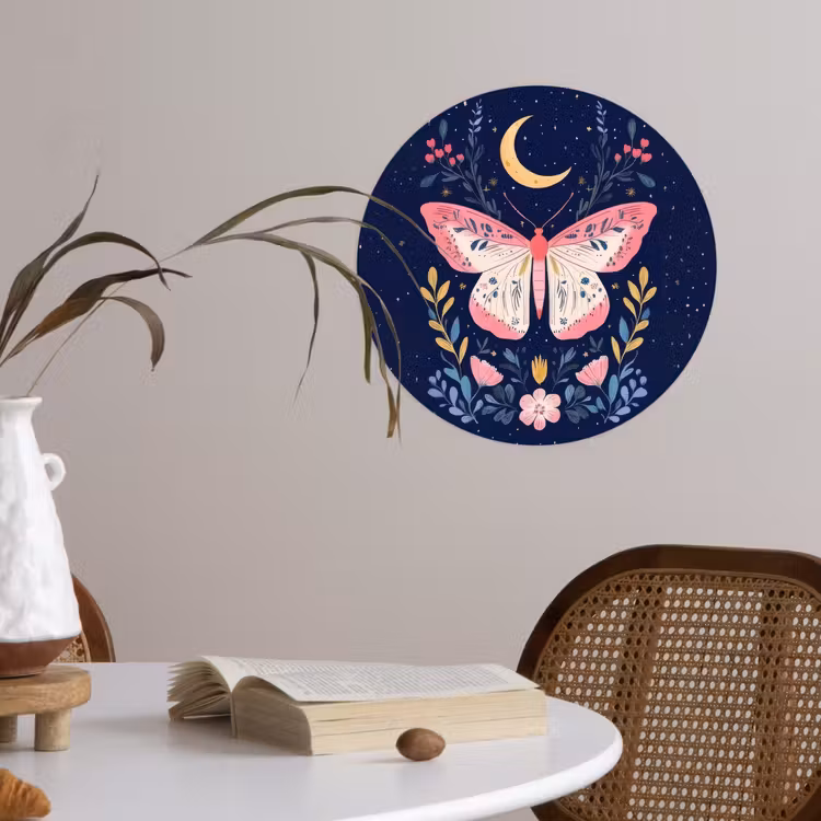 Vlinder - Maan - Bloemen - Sterrenhemel Wandcirkel behangsticker klein -sfeer3