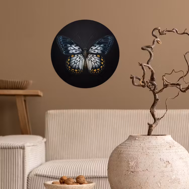 Vlinder - Monochroom - Balans Wandcirkel behangsticker klein -sfeer1