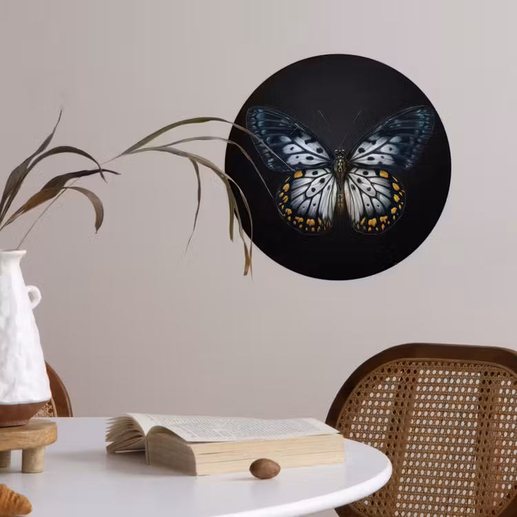 Vlinder - Monochroom - Balans Wandcirkel behangsticker klein -sfeer3