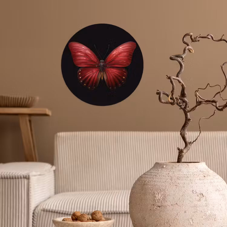 Vlinder - Rood - Minimalistisch Wandcirkel behangsticker klein -sfeer1