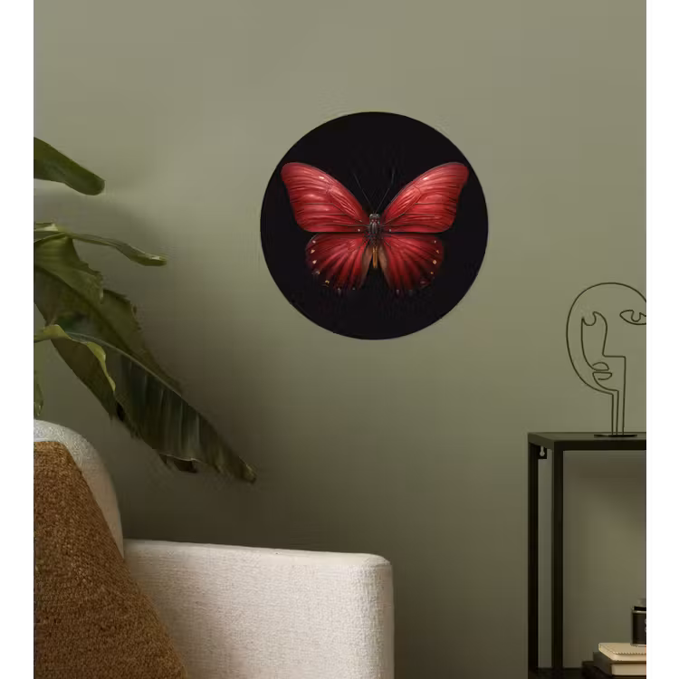 Vlinder - Rood - Minimalistisch Wandcirkel behangsticker klein -sfeer2