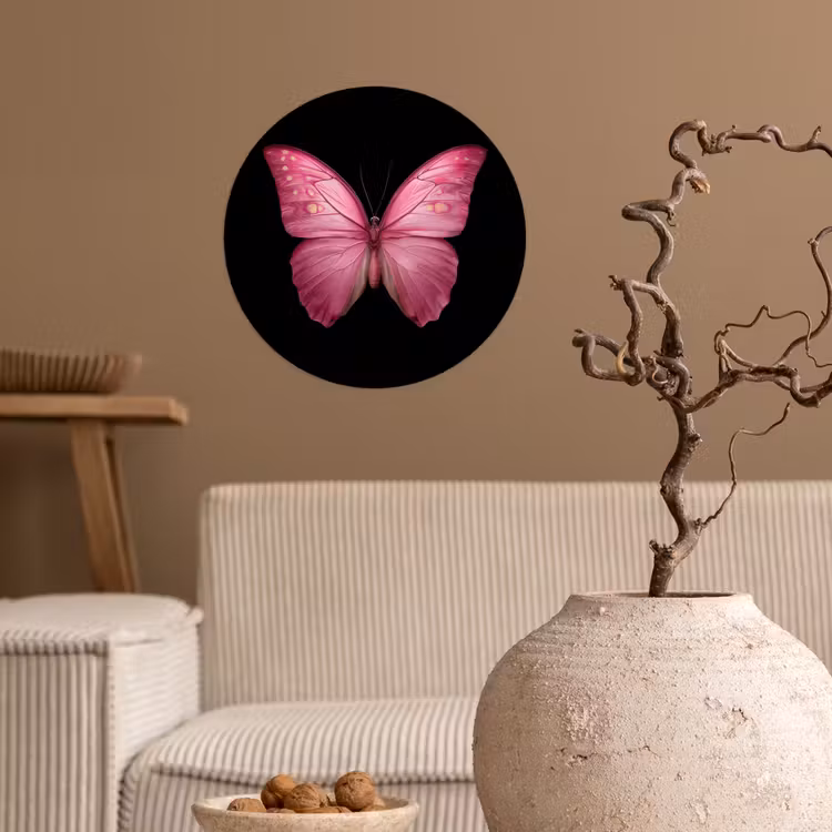 Vlinder - roze - Elegant Wandcirkel behangsticker klein -sfeer1