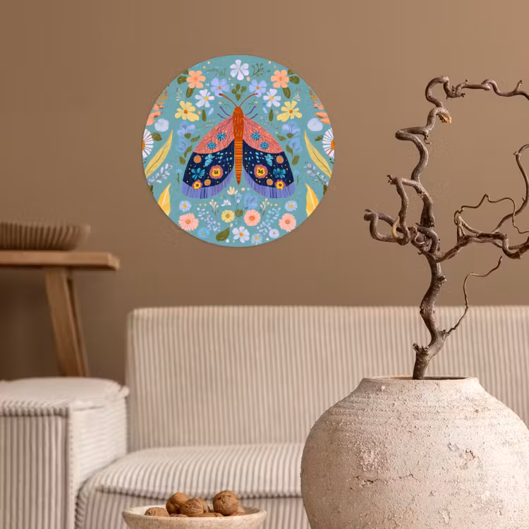 Vlinder - Sierlijk - Bloemen - Bladeren Wandcirkel behangsticker klein -sfeer1