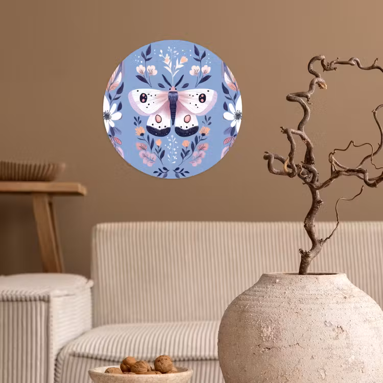 Vlinder - Vleugels - Stippen - Bloemen Wandcirkel behangsticker klein -sfeer1