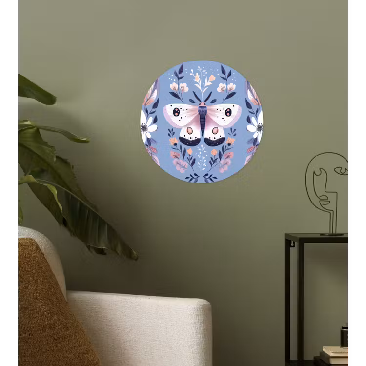 Vlinder - Vleugels - Stippen - Bloemen Wandcirkel behangsticker klein -sfeer2