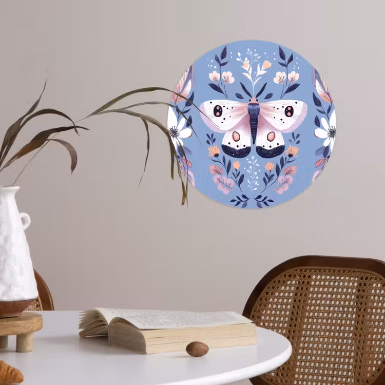 Vlinder - Vleugels - Stippen - Bloemen Wandcirkel behangsticker klein -sfeer3