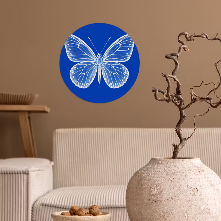 Vlinder - Wit - Getekend - Stippen Wandcirkel behangsticker klein -sfeer1