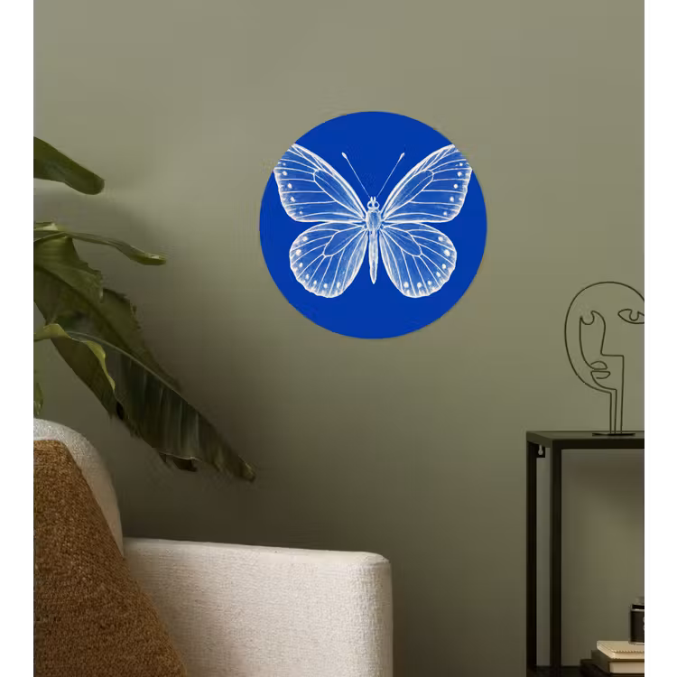 Vlinder - Wit - Getekend - Stippen Wandcirkel behangsticker klein -sfeer2
