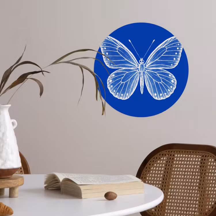 Vlinder - Wit - Getekend - Stippen Wandcirkel behangsticker klein -sfeer3