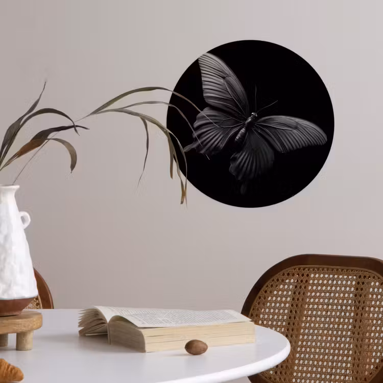 Vlinder - Zwart - Insect - Dieren Wandcirkel behangsticker klein -sfeer3