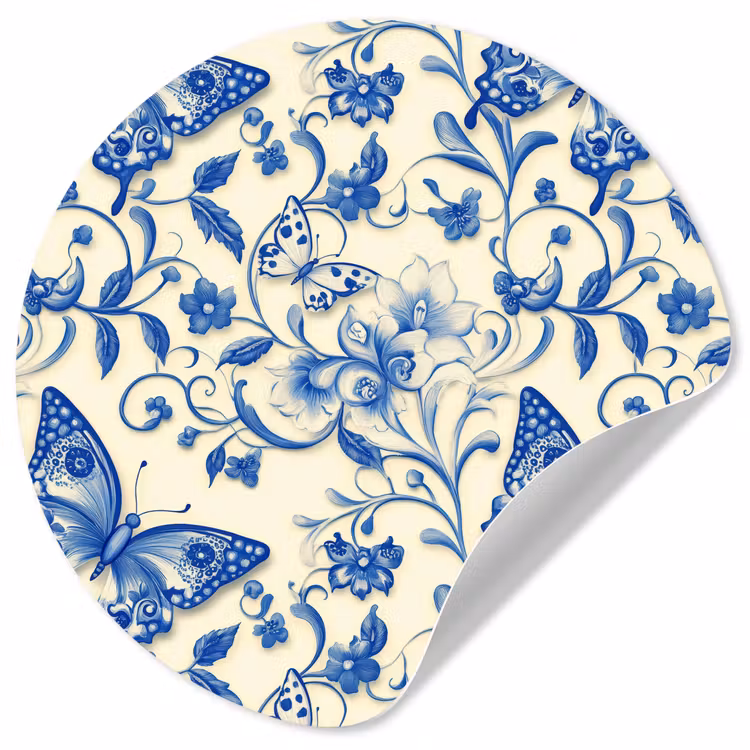 Vlinders - Bloemen - Blauw - Botanisch Wandcirkel behangsticker klein 186 -3d