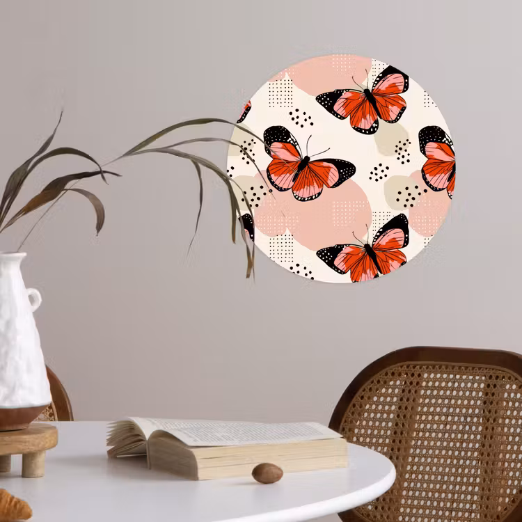 Vlinders - Retro - Kleurrijk Wandcirkel behangsticker klein 186 -sfeer3