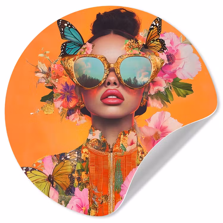 Vlinders - Vrouw - Zonnebril - Kleurrijk Wandcirkel behangsticker klein -3d