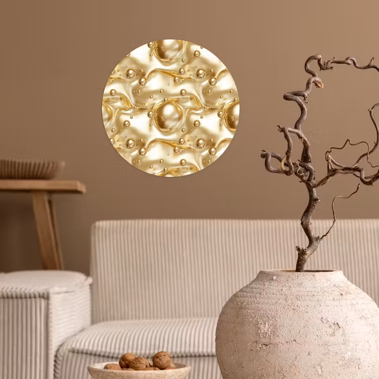 Vloeibaar - Druppels - Goud Wandcirkel behangsticker klein 186 -sfeer1