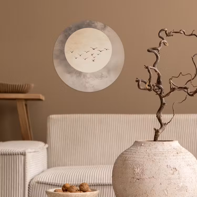 Vogel - Beige - Japandi Wandcirkel behangsticker klein -sfeer1
