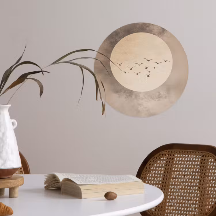 Vogel - Beige - Japandi Wandcirkel behangsticker klein -sfeer3