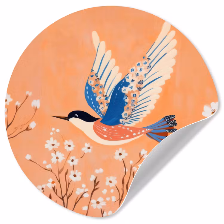 Vogel - Bloesemtakken - Warm - Kleurrijk Wandcirkel behangsticker klein -3d
