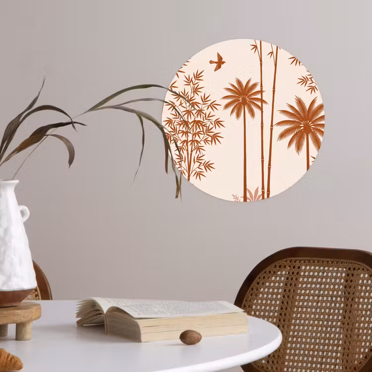 Vogel - Boom - Tropisch - Minimalistisch - Bruin Wandcirkel behangsticker klein -sfeer3