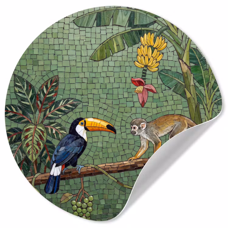 Vogel - Dier - Jungle - Mozaïek - Natuur Wandcirkel behangsticker klein -3d