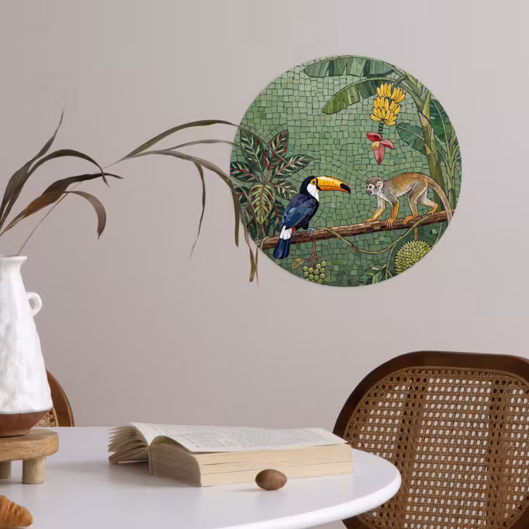 Vogel - Dier - Jungle - Mozaïek - Natuur Wandcirkel behangsticker klein -sfeer3