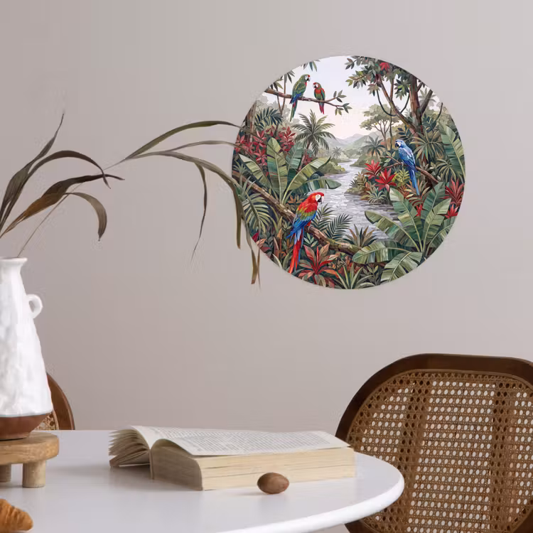 Vogel - Jungle - Natuur - Mozaïek - Groen Wandcirkel behangsticker klein -sfeer3