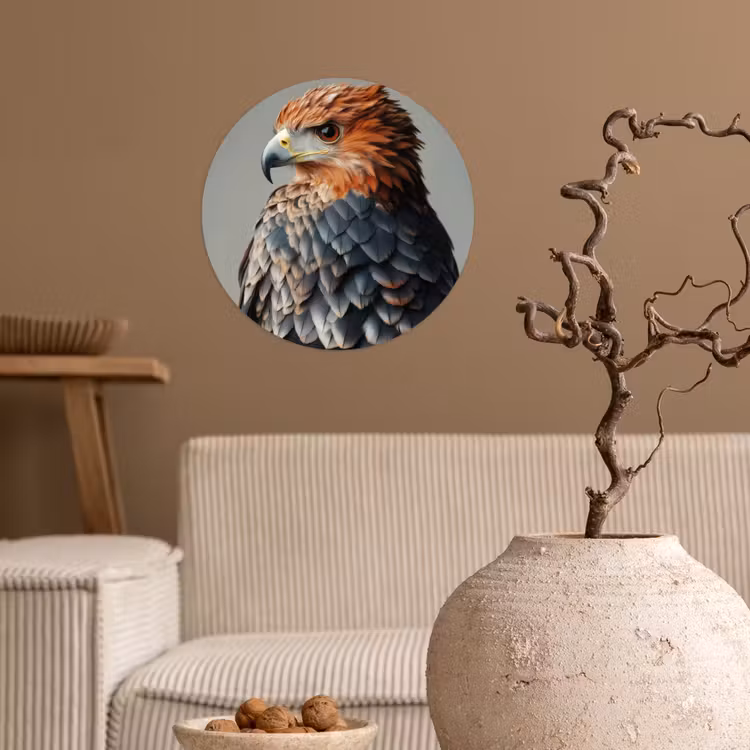 Vogel - Realistisch - Veren - Bruin Wandcirkel behangsticker klein -sfeer1